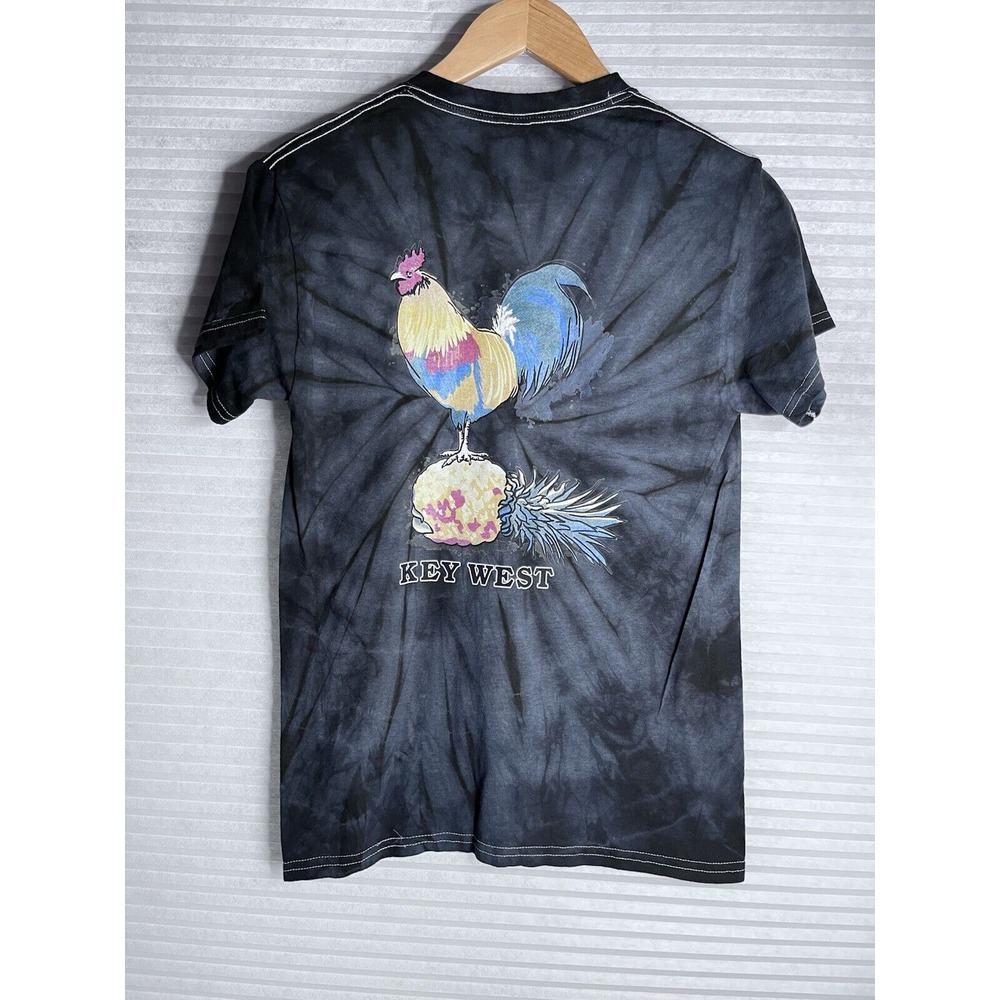 Colortone T-Shirt Men S Black Gray Tie Dye Short Sleeve Key West Florida Rooster - Picture 8 of 11